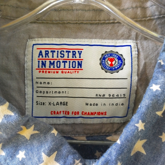 Vintage Artistry in Motion Blue Star Print Button Down 100% Cotton Size XL - Picture 5 of 5